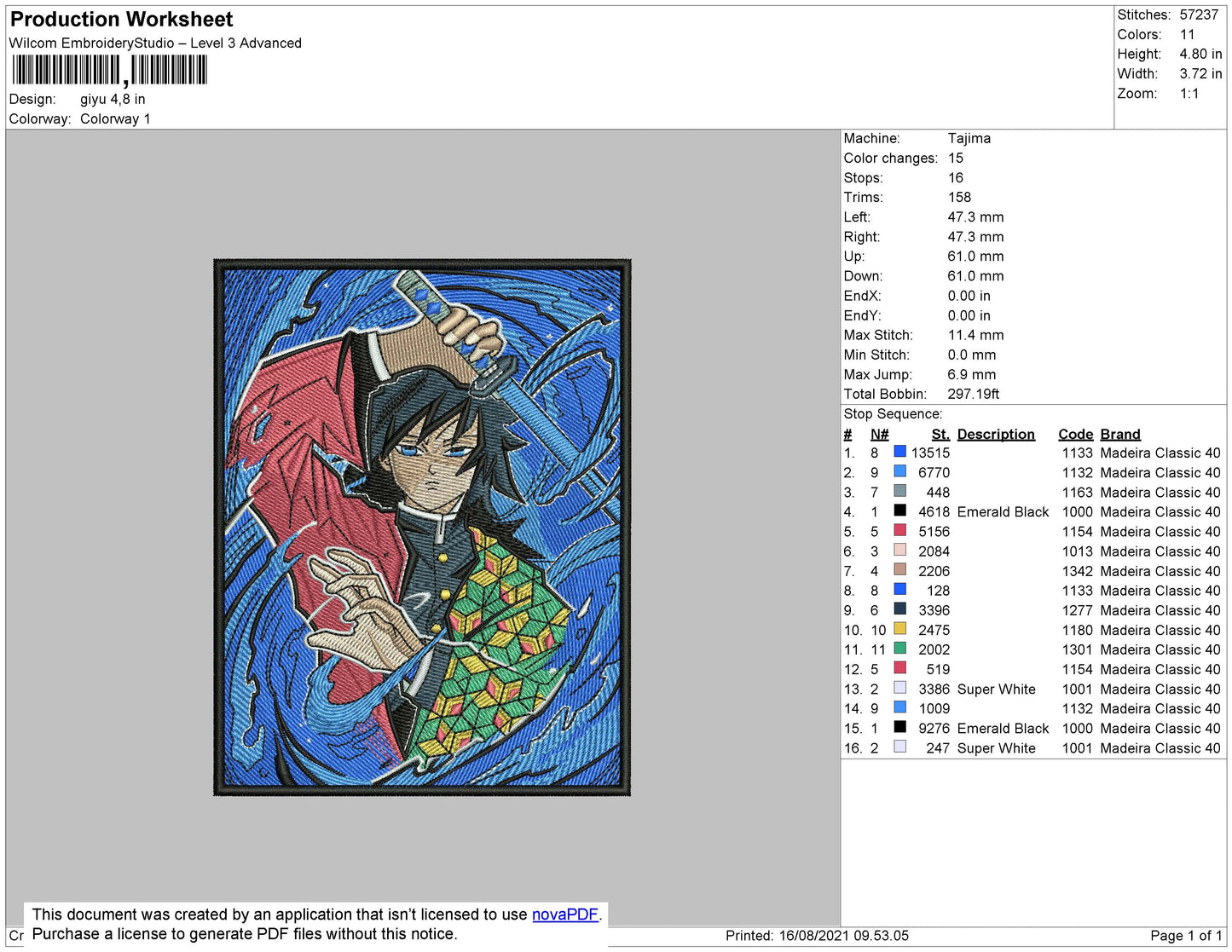 Giyu Embroidery File 4 size