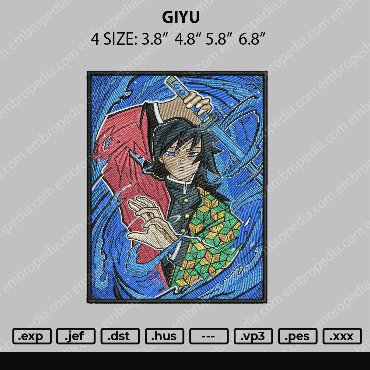 Giyu Embroidery File 4 size