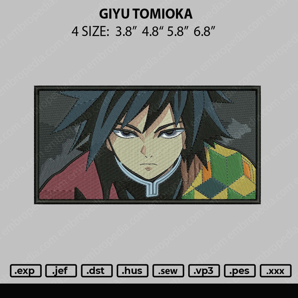 Giyu Tomioka Embroidery File 4 size