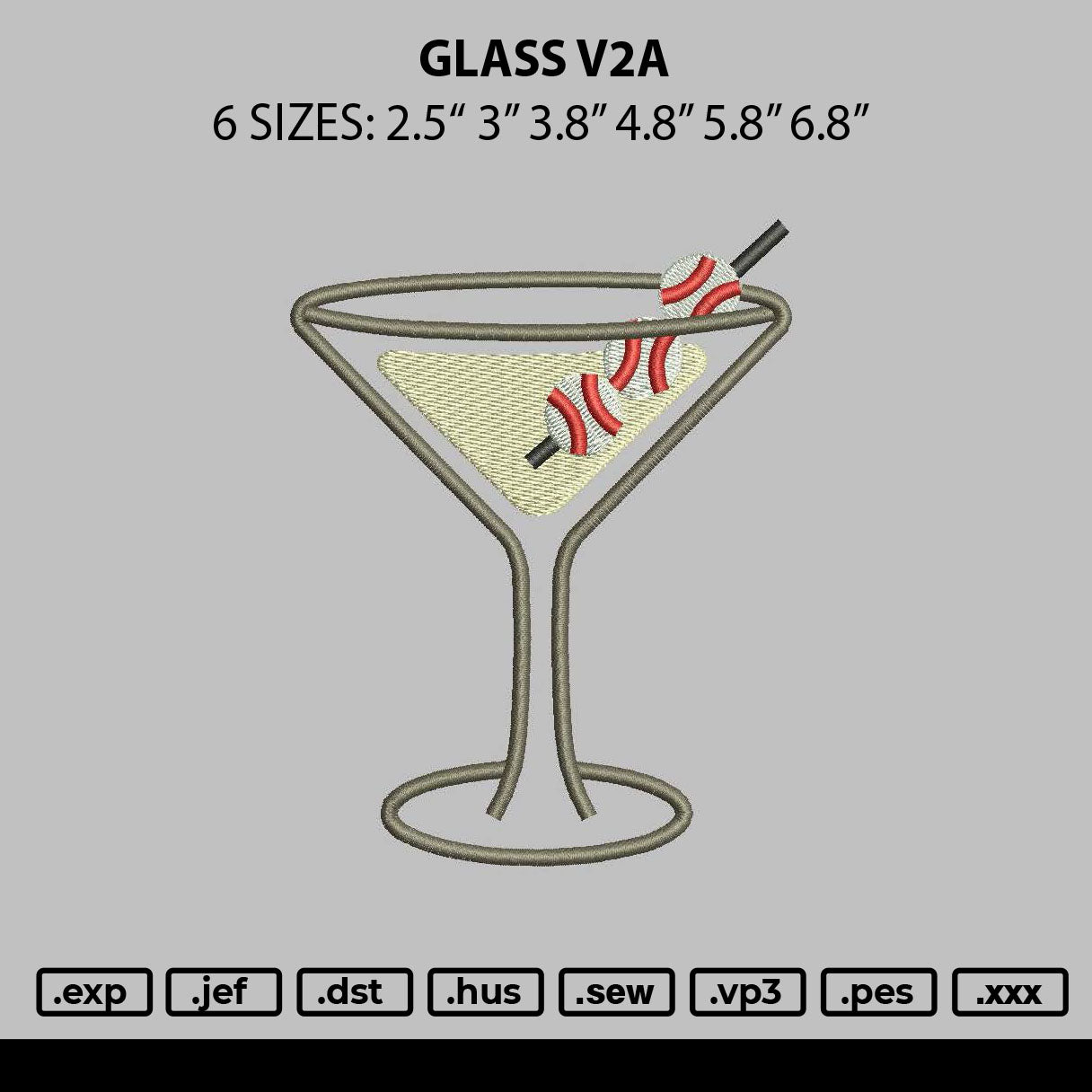 Glass V2a Embroidery File 6 sizes