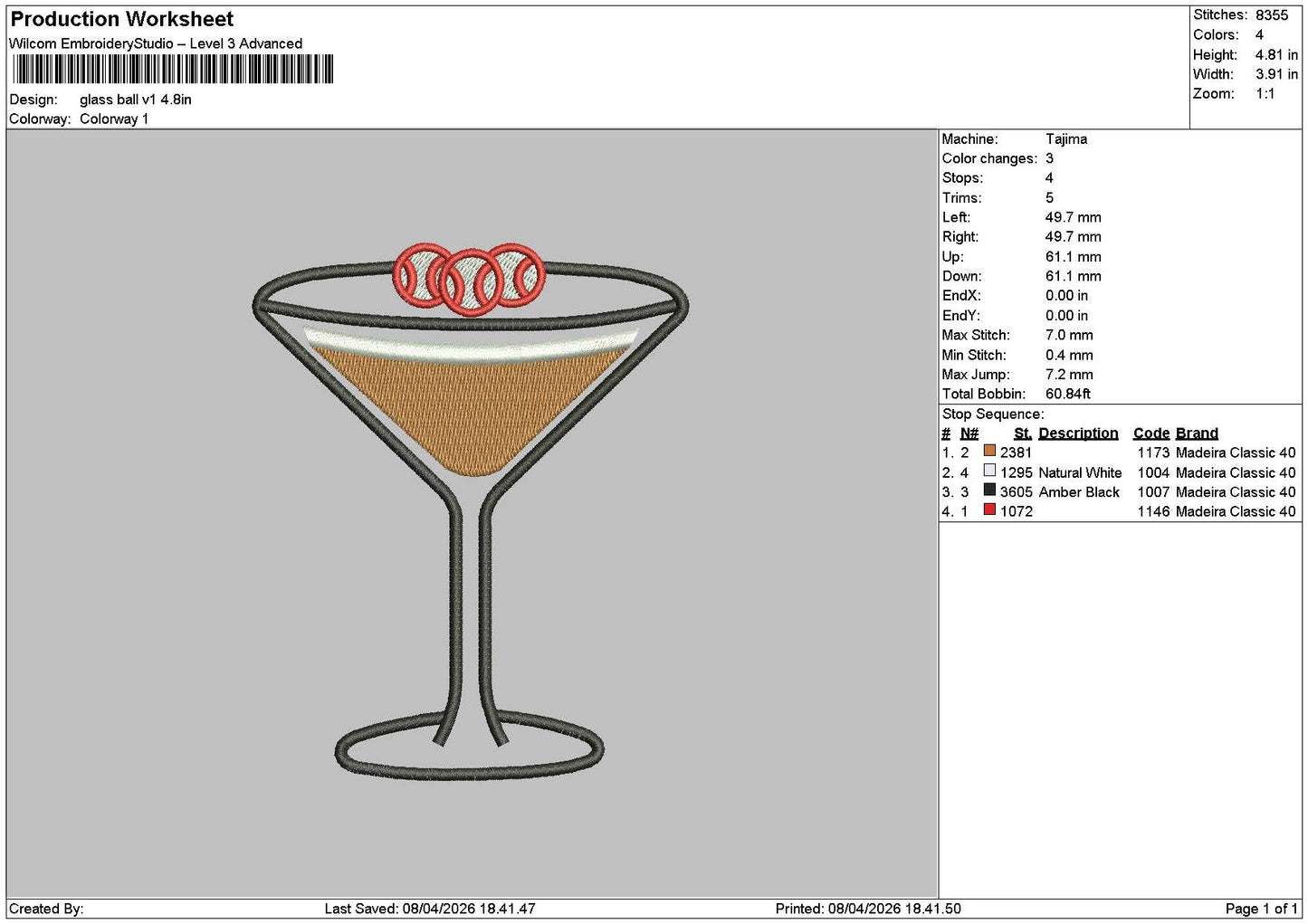 Glass V1a Embroidery File 6 sizes