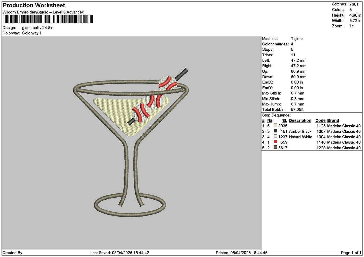 Glass V2a Embroidery File 6 sizes