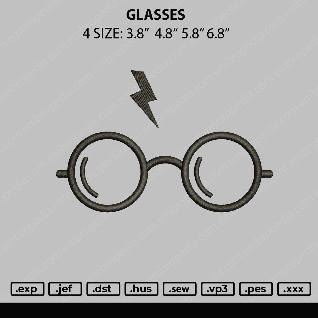 Glasses Embroidery File 4 size