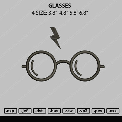 Glasses Embroidery File 4 size