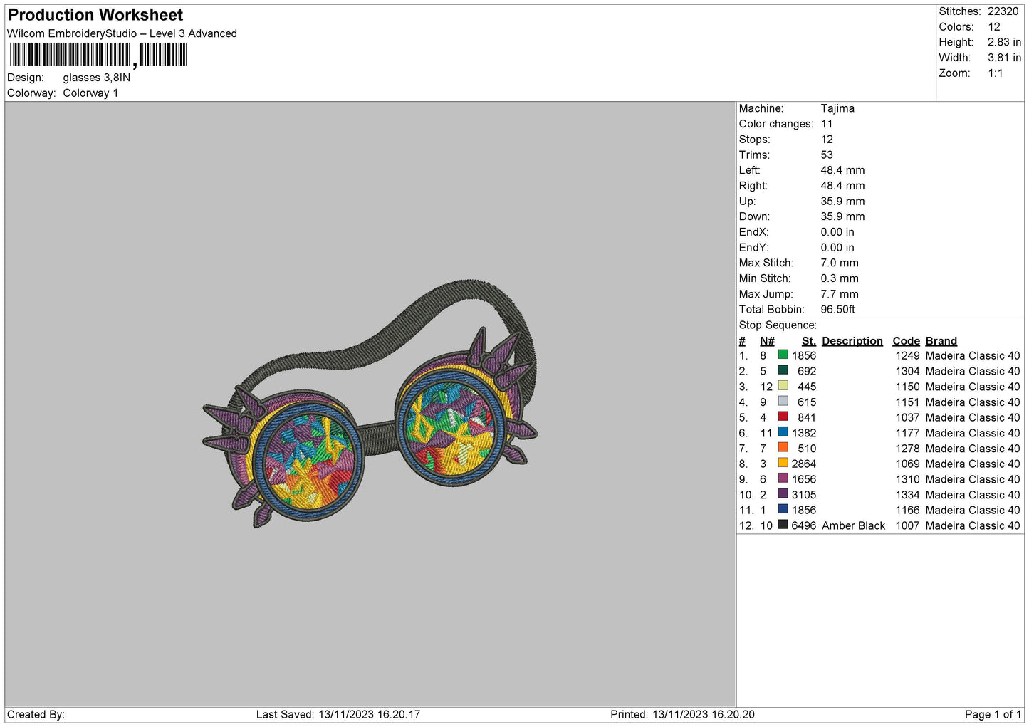 Glasses Embroidery File 6 sizes