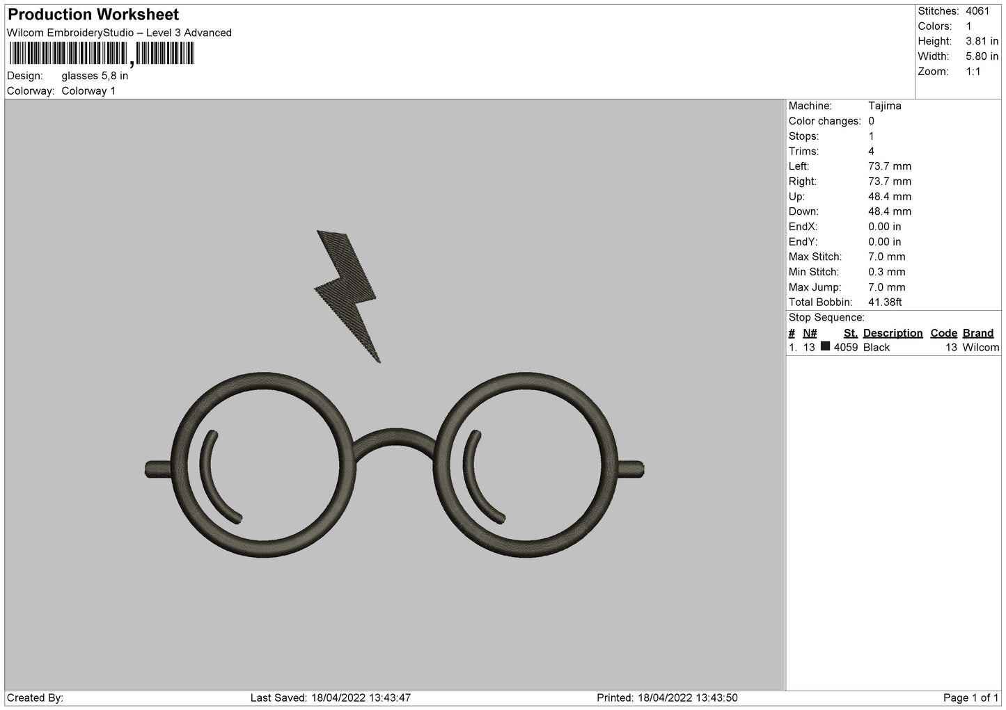 Glasses Embroidery File 4 size