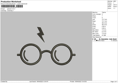 Glasses Embroidery File 4 size