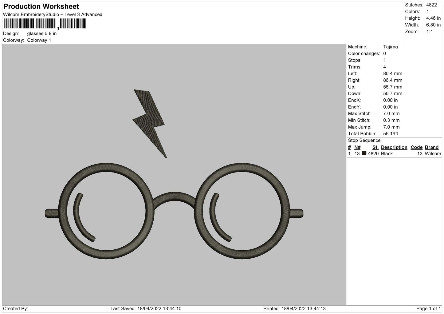 Glasses Embroidery File 4 size