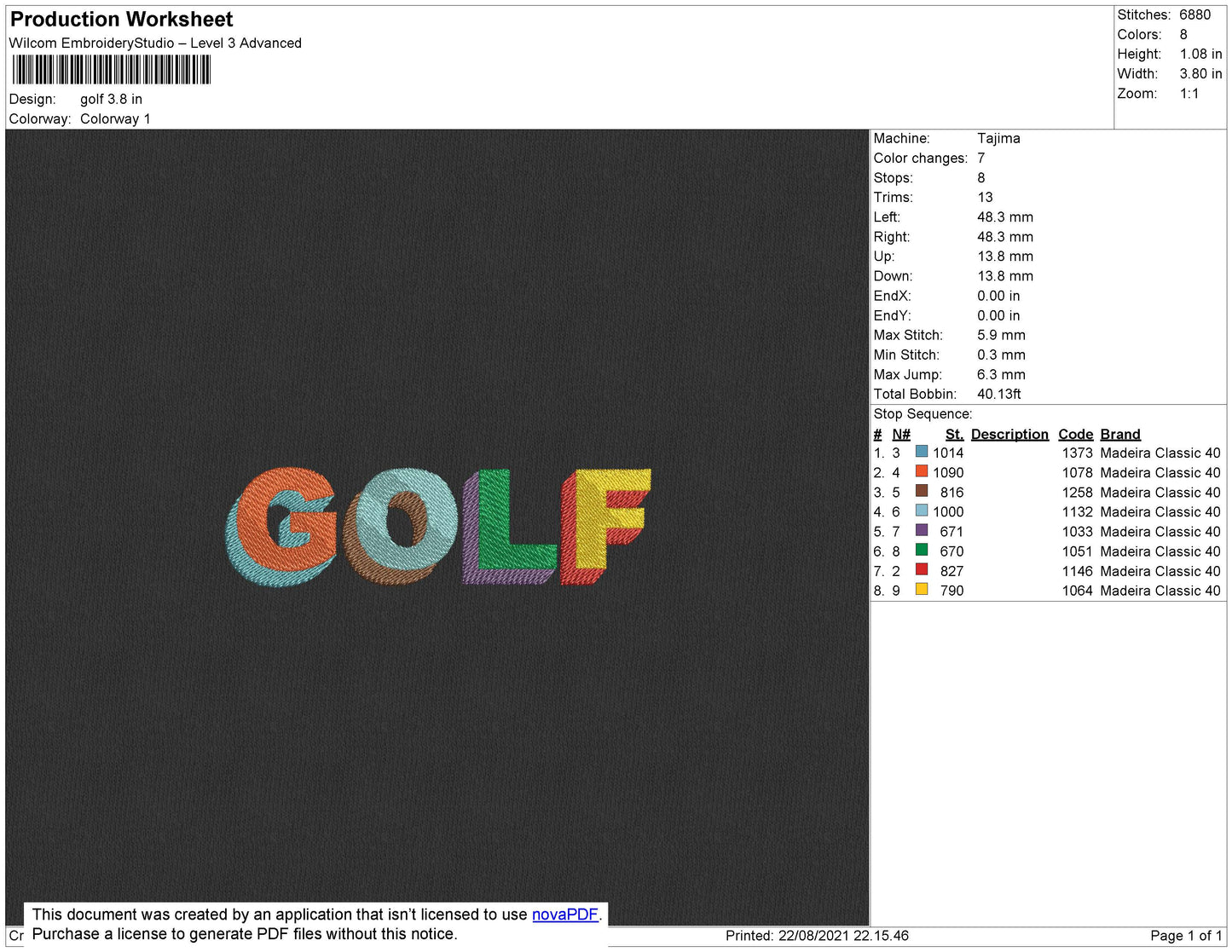 Golf Text Embroidery File 4 size