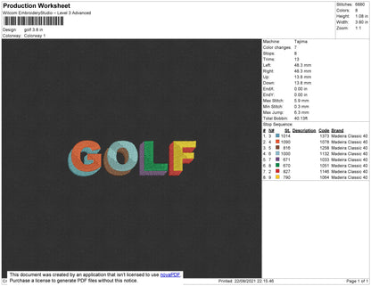 Golf Text Embroidery File 4 size