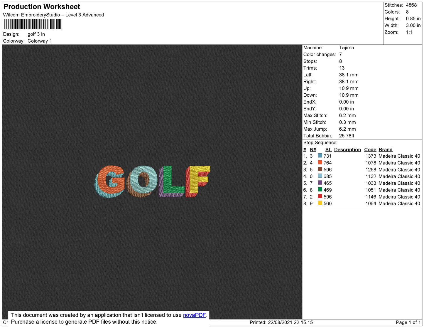 Golf Text Embroidery File 4 size
