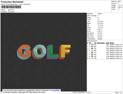 Golf Text Embroidery File 4 size