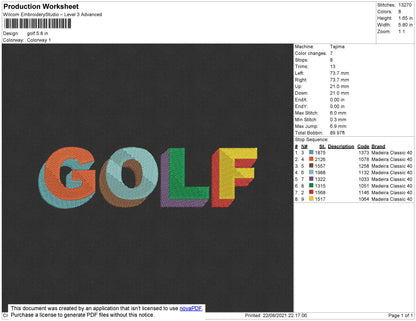 Golf Text Embroidery File 4 size