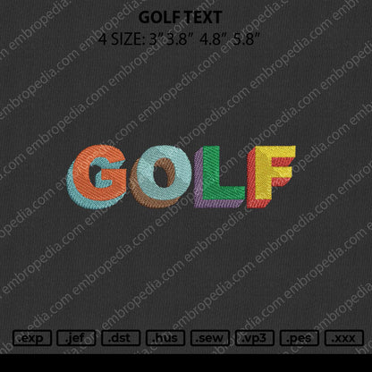 Golf Text Embroidery File 4 size