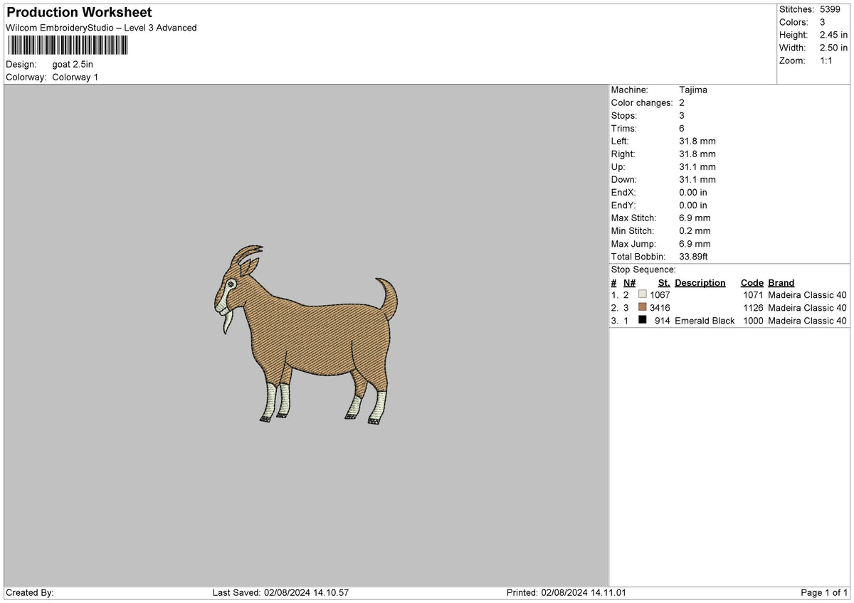 Goat 0208 Embroidery File 6 sizes – Master Digitizer