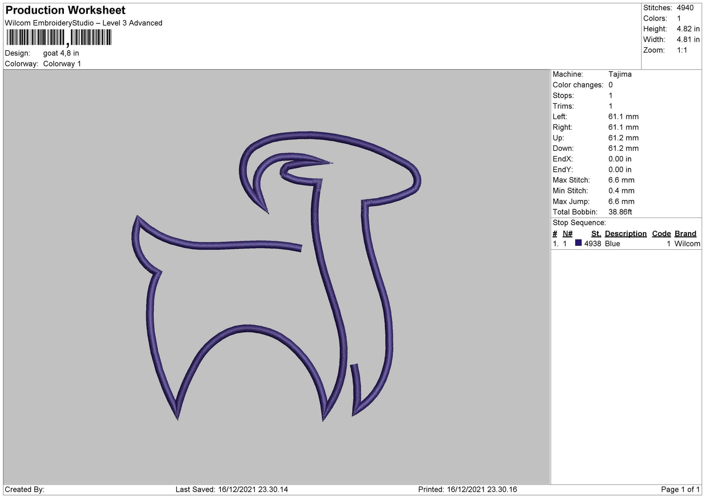 Goat Outline Embroidery File 4 size