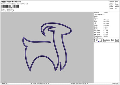 Goat Outline Embroidery File 4 size