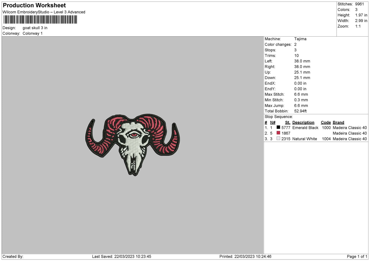 Goat Skull Embroidery File 6 sizes