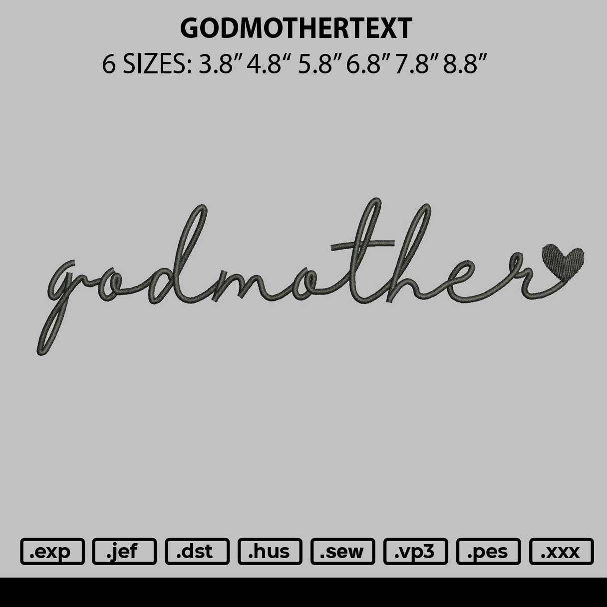 Godmothertext Embroidery File 6 sizes