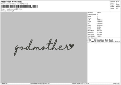 Godmothertext Embroidery File 6 sizes