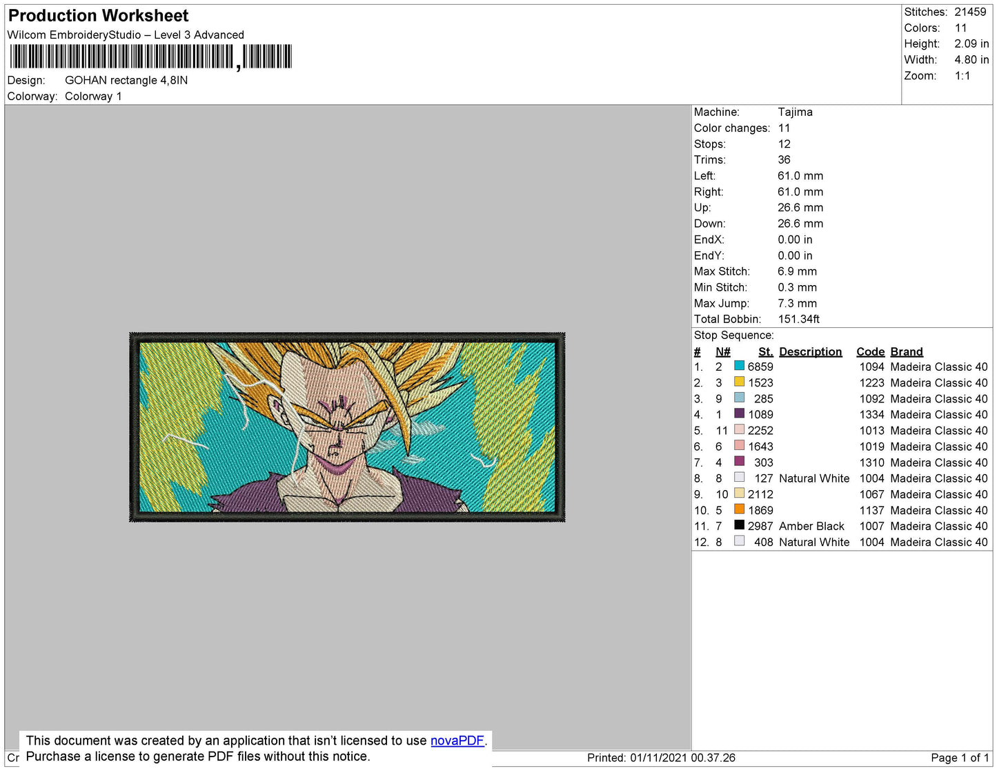 Gohan Rectangle Embroidery File 4 size