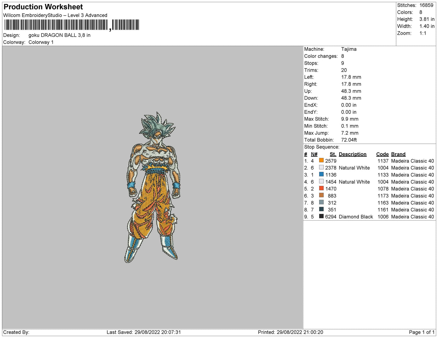 Goku Dragonball EmbroideryFile 5 sizes