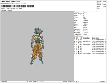 Goku Dragonball EmbroideryFile 5 sizes