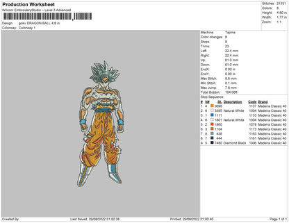 Goku Dragonball EmbroideryFile 5 sizes