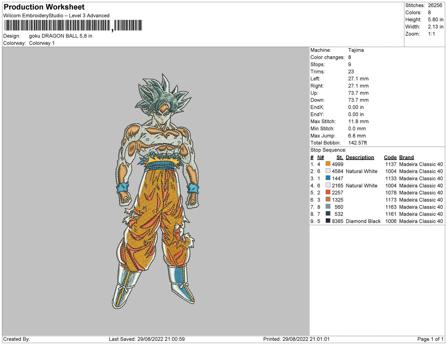 Goku Dragonball EmbroideryFile 5 sizes
