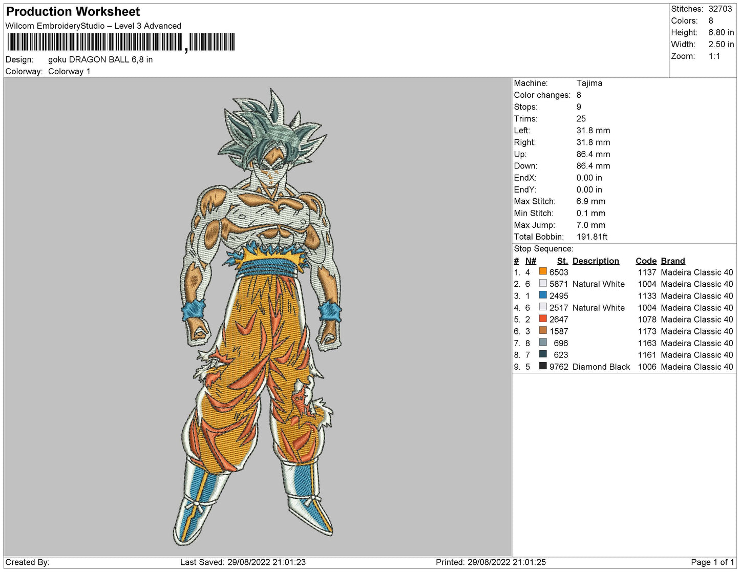 Goku Dragonball EmbroideryFile 5 sizes