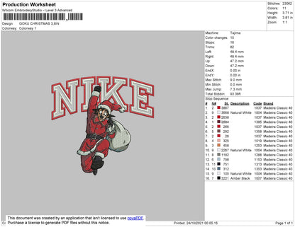Nike Goku Christmas Embroidery File 4 size