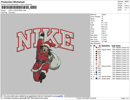 Nike Goku Christmas Embroidery File 4 size