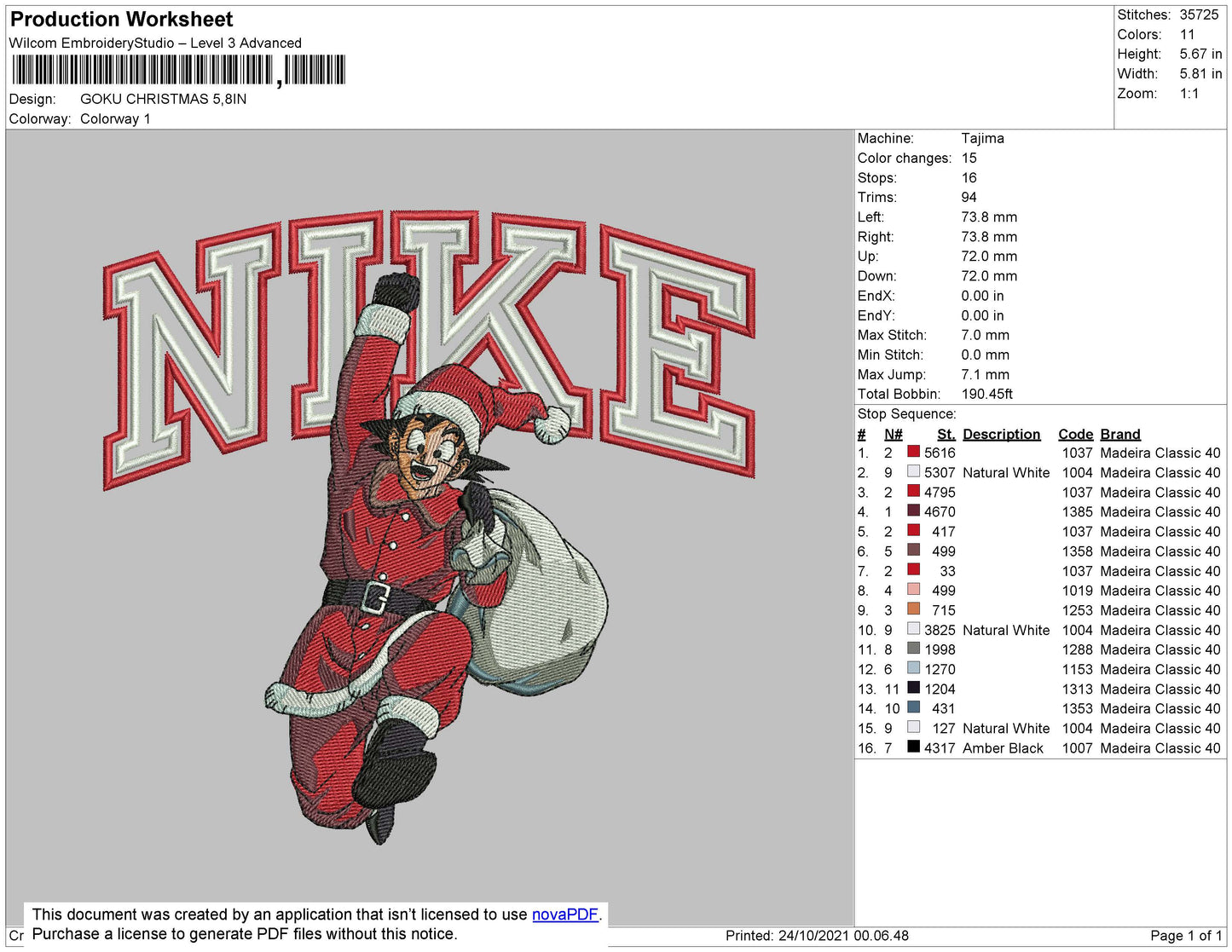 Nike Goku Christmas Embroidery File 4 size