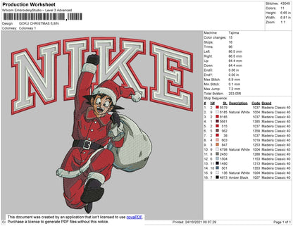 Nike Goku Christmas Embroidery File 4 size