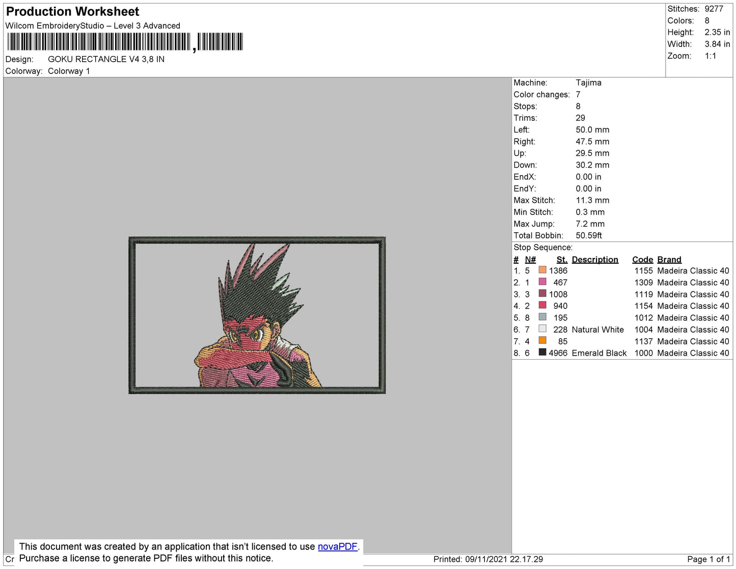 Goku Rectangle Embroidery File 4 size