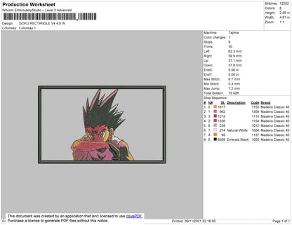 Goku Rectangle Embroidery File 4 size
