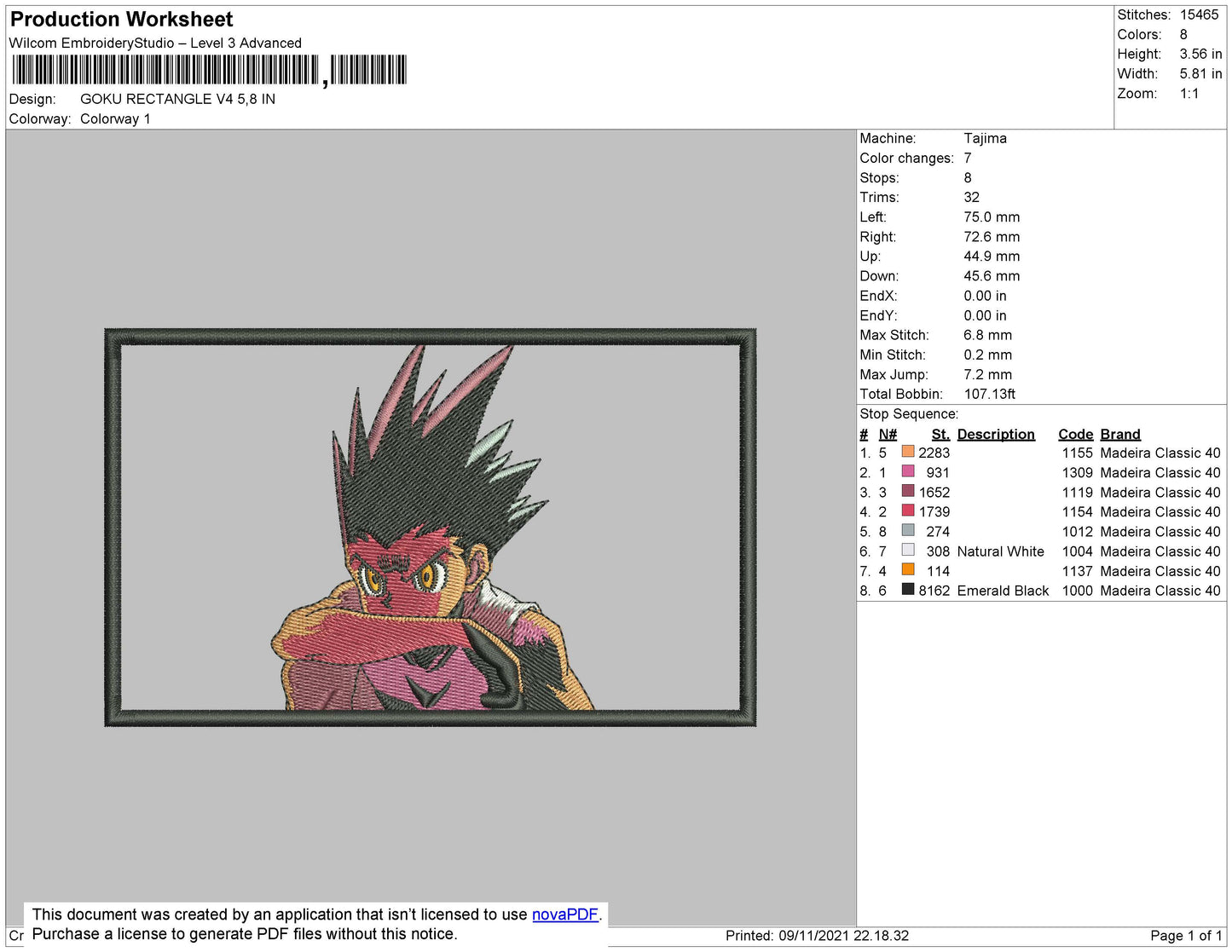 Goku Rectangle Embroidery File 4 size