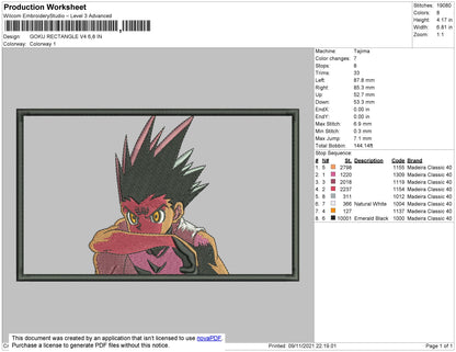 Goku Rectangle Embroidery File 4 size