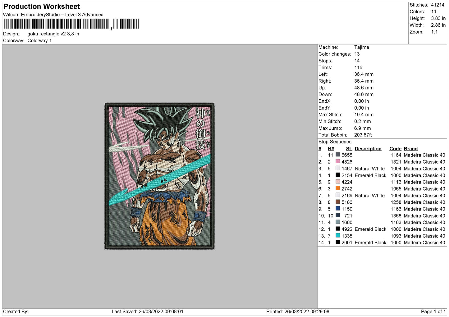 Goku Rectangle V2 Embroidery File 4 size