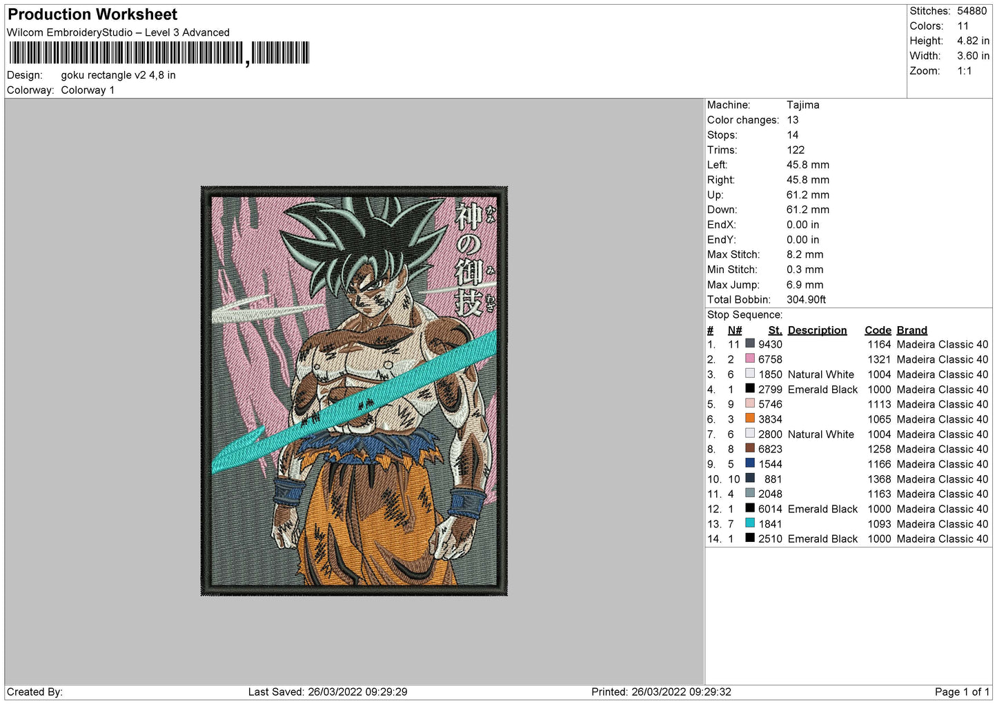 Goku Rectangle V2 Embroidery File 4 size