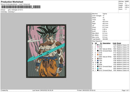 Goku Rectangle V2 Embroidery File 4 size