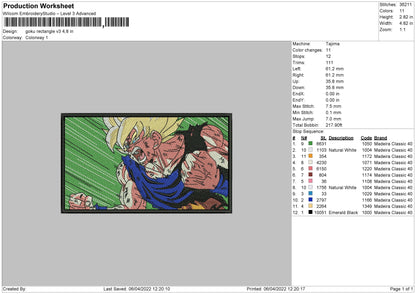 Goku Recatngle V3 Embroidery File 4 size