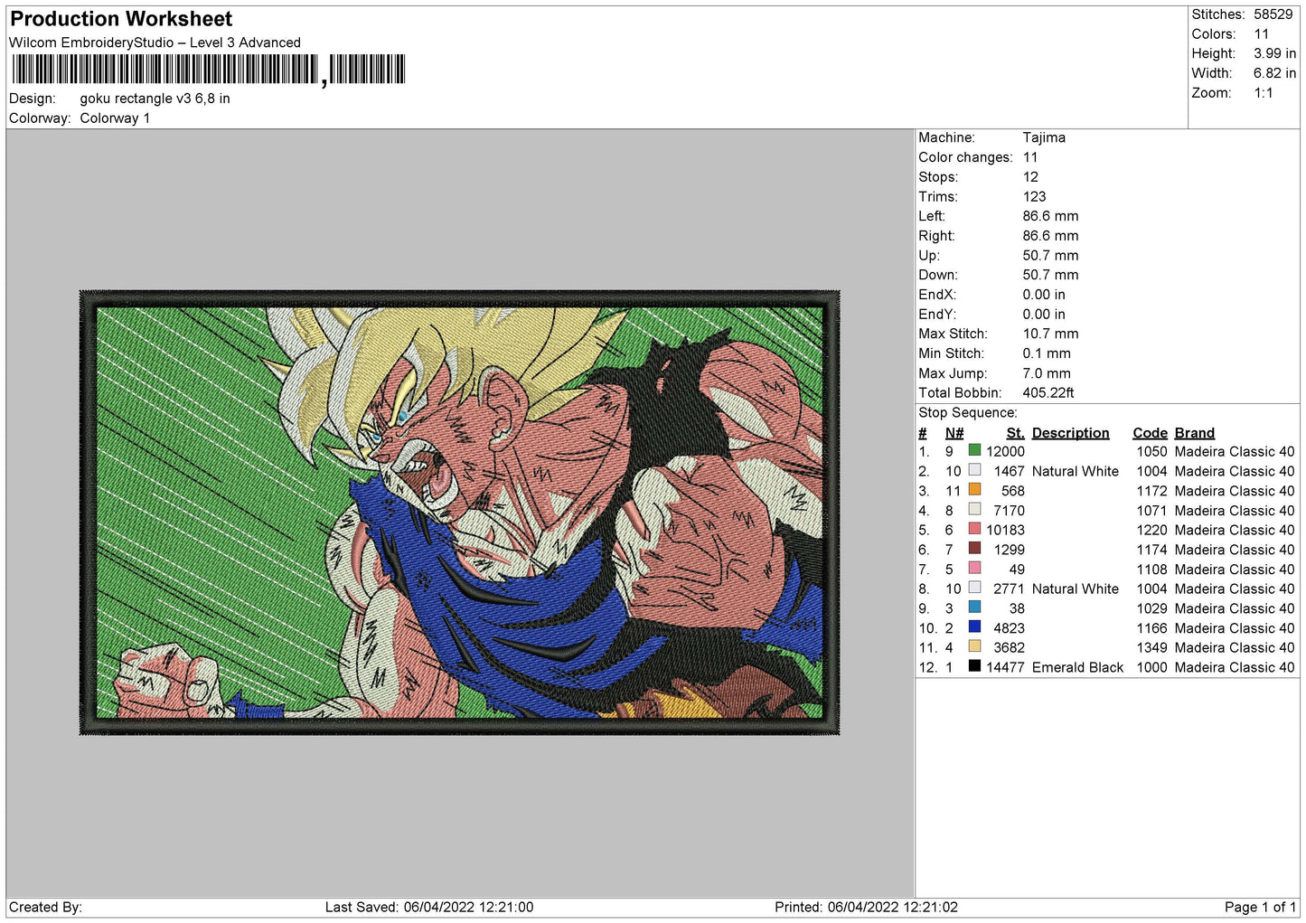 Goku Recatngle V3 Embroidery File 4 size