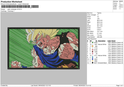 Goku Recatngle V3 Embroidery File 4 size