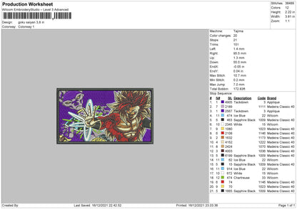 Goku Saiyan Embroidery File 4 size