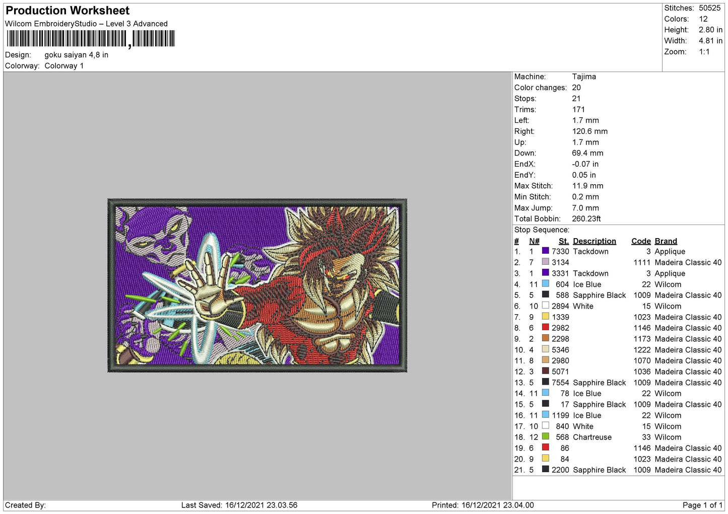 Goku Saiyan Embroidery File 4 size