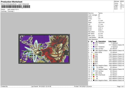 Goku Saiyan Embroidery File 4 size