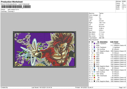 Goku Saiyan Embroidery File 4 size