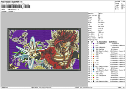 Goku Saiyan Embroidery File 4 size