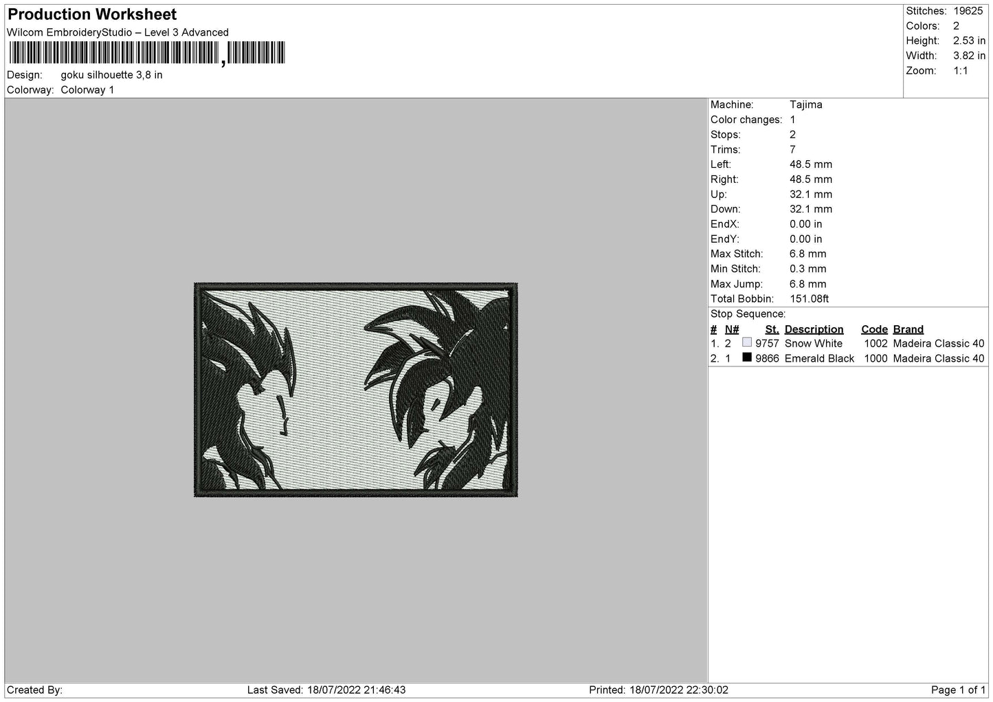 Goku Silhouette Embroidery File 4 sizes